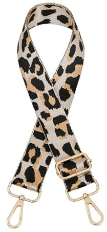 Whakano Buntes Leopardenmuster Verstellbar Schultergurt für Taschen,3,8cm Breit Taschengurt,Längenverstellbarer 75-130cm Schulterriemen,Ersatz Taschenriemen,Goldene Schnalle,1 Stück Beige