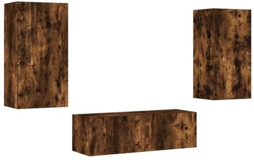 vidaXL Meubles TV Muraux avec Lumières LED 3 pcs, Armoires de Télévision Suspendues, Meubles Télé Flottants, Moderne, Chêne Fumé Bois d'Ingénierie