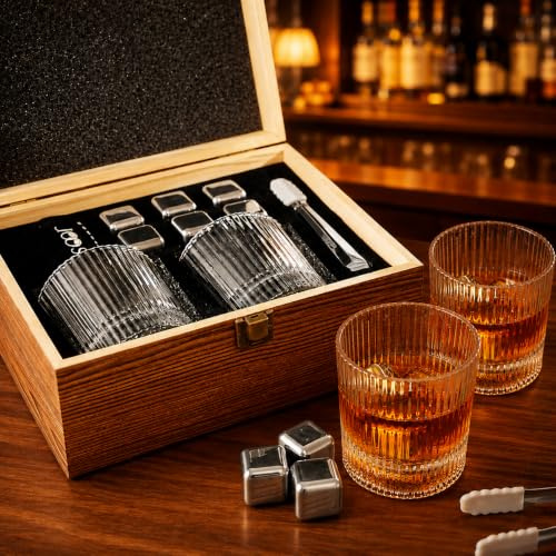 Whiskey Glasses Gift Set - Premium Heavy Glasses with Chilling Stones,Whiskey Stones Gift Set,Best Drinking Gifts for Men Dad Husband Boyfriend Birthday Anniversary Christmas