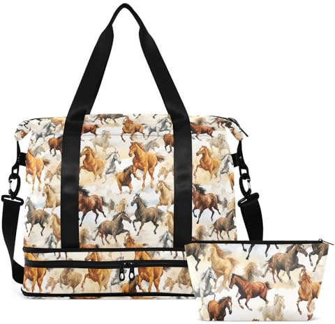 CHSIN Running Horses Gym Bag for Women & Men,Duffel Bag with Shoe Pocket,Weekender Overnight Bag with Trolley Sleeve for Travel 21217529