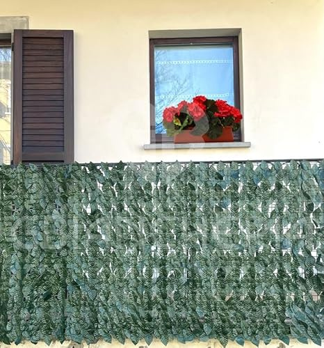Rotolo di Siepe Artificiale Finta Sempreverde Foglie Edera da esterno ideale per Balcone Ringhiera Frangivento (150x300cm)