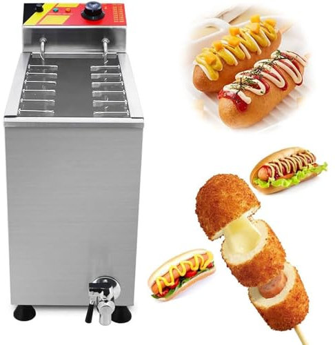 Commercial Automatic 12 Hooks Large Capacity Cheese Mozzarella Hot Dog Sticks Fryer Electric Deep Korean Corn Dog Machine Snack Machines Maker