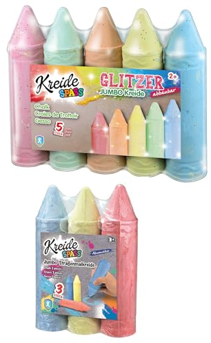 The Toy Company Straßenkreide Jumbo Straßenmalkreide 5 Glitzer Stangen 3 Farbkreiden