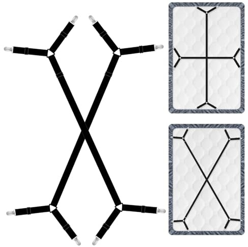 JDBlissful Tendeur Drap Housse, 2 Pièces Attache Drap Housse Réglable avec 4 Clip Métal, Élastique Clips de Drap de Lit Noir, Ajustable Attache Sangle de Maintien pour Draps, Matelas ou Canapé