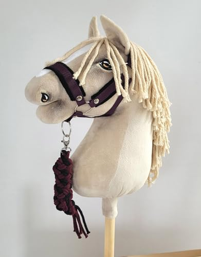 Hobby Horse Set Halfter A3 mit schwarzem Fell + Seilbefestigung - Schwarz und Pflaume Kein Pferd im Lieferumfang enthalten