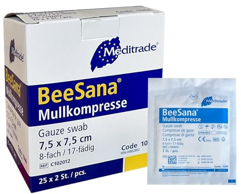 Lot de 50 compresses stériles 7,5 x 7,5 cm - Compresses non adhésives - Compresses de gaze stériles - 8 couches de matériau de pansement - Compresses pour soigner les plaies - Absorption du sang et