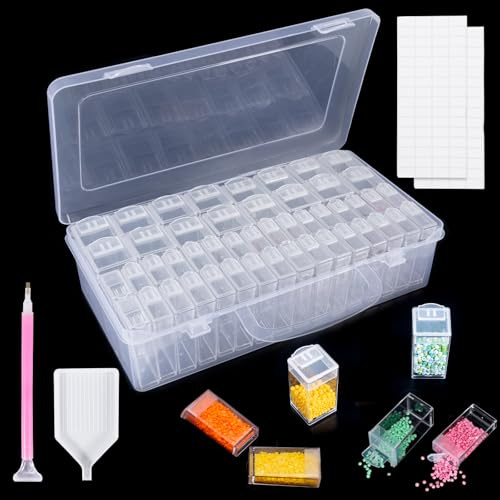 Scatola di accessori per diamond painting, 48 scatole per diamante, perline e altri accessori fai da te, con 128 etichette per diamanti, perline e altri accessori fai da te (48 pezzi)