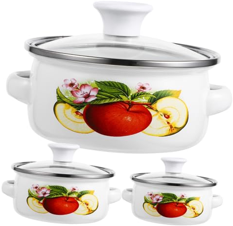 VINTORKY 3piezas Ollas Pequeñas Esmaltadas Para Sopa y Fideos Fondo Plano Para Cocinar Estofado y Casa