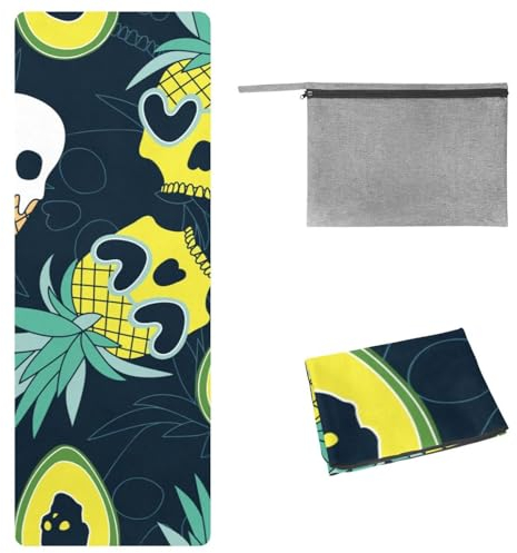 Eslifey Yoga-Handtuch, Sommer-Totenkopf-Motiv, Ananas, Eis, Avocado, rutschfest, schweißabsorbierend, Hot Yogamatte, Handtuch für Hot Yoga, Pilates und Fitness, 185 x 68 cm
