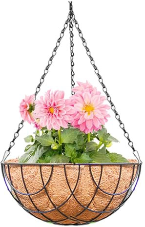 Pflanzkorb-Aufhänger, Blumentopfhalter, dekorativer runder Draht-Pflanzenhalter mit Kette, Metallkörbe für drinnen und draußen