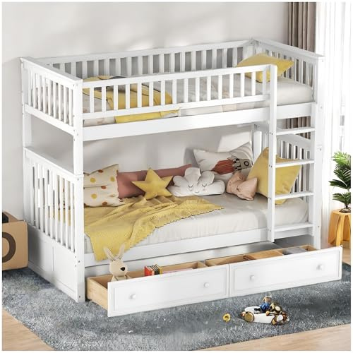 Sapgaks Etagenbett für Kinder, mit Schubladen, umwandelbar in zwei Betten von 90 x 200 cm, funktional und ausklappbar, Weiß