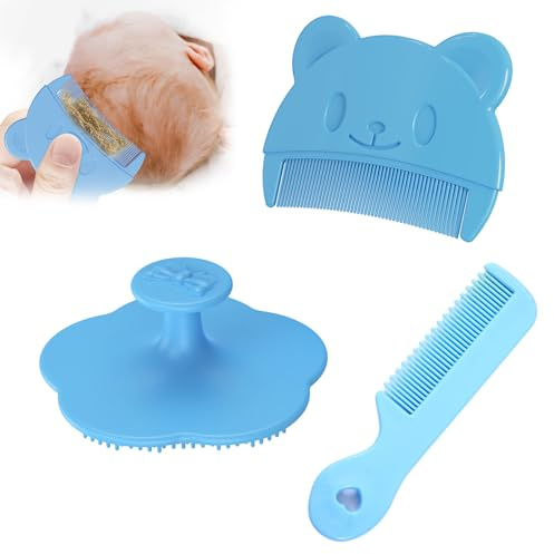 Milchschorf Kamm 3 Stück Baby Bürste Baby Kamm Milchschorf Weiche Borsten, Schorfkamm Baby Milchschorf Baby Entfernen, Babykamm Babybürste Neugeborene für Baby Geeignet für Neugeborene, Baby