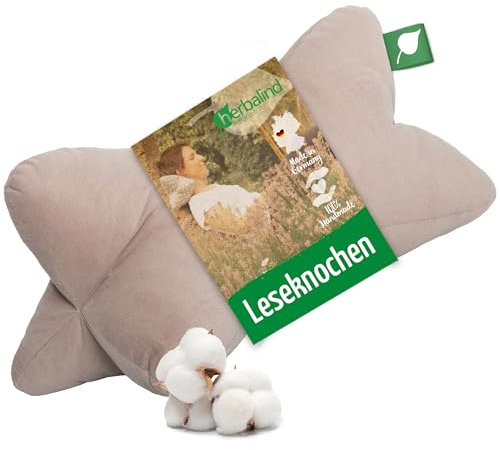 Herbalind Leseknochen Feiner Cord WOHLFÜHLZEIT - 100% Baumwolle Babycord robust und waschbar - Nackenkissen in Trendfarben, Öko-Tex 100 Zertifiziert, vielseitig einsetzbar - 40x18 cm, Sand