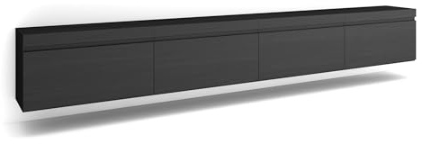 Skraut Home | TV-Schrank, Lowboard | für Wohnzimmer und Esszimmer | 320x45x35 cm | Für großformatiges TV | Hängend | Moderner Stil | Schwarz