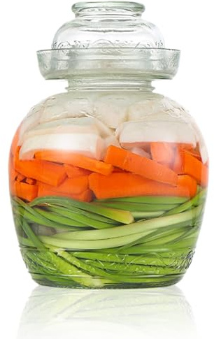 KDAMGOQE Kimchi -Behälter Gurkenbehälter 2,5 l Lebensmittelqualität Fermentation Jar Traditionelle Kimchi -Behälter mit Schüsselkappe transparent