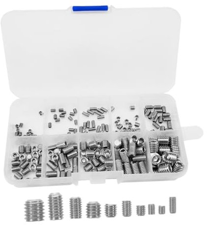 FIXOSHEE 200pcs Stainless Steel M3-m8 Grub Screw Set 304 Stainless Steel Set Screws Flat End Assortment Kit for Industrial Machinery and Diy Repair