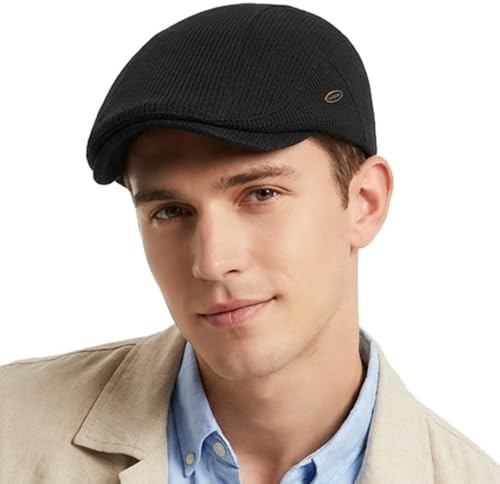 HIQIU Schiebermütze Herren Winter Verstellbar Newsboy Cap - Warme Flat Cap Herren Schirmmütze Driving Hunter Barett Cap für Herbst und Winter