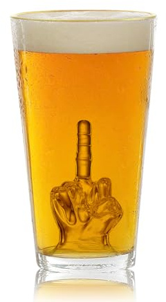 RUGLUSH Pint Glasses – Middle Finger Beer Glasses – Tall Drinking Glasses for Beer, Cocktails, Water – Beer Lover Gifts for Men’s Birthday, Father’s Day – Thick Clear Glass Pint Glasses for Men