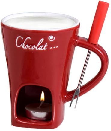 yupeuooe Schokoladen-Fondue-Tassen-Set – Fonduetasse Hot Pot Keramik-Schmelzbecher | Teelicht Butterwärmer Schmelztopf mit Gabel für Karamell & Käse