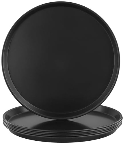 HONYUET 6 PCS 12 Inch Non Stick Pizza Pie Pan, 30cm Large Black Carbon Steel Pizza Tray for Baking, Oven