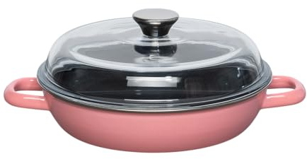 Riess, 0048-114, Schmorpfanne mit Glasdeckel Ø 24cm, PINK, Vol. (rec.): 1,5 Liter, Made in Österreich, LBH: 32,3x25,3x12,9cm, 2,008kg, Schmorpfanne, Emailliert, Kratzfest, Ofenfest