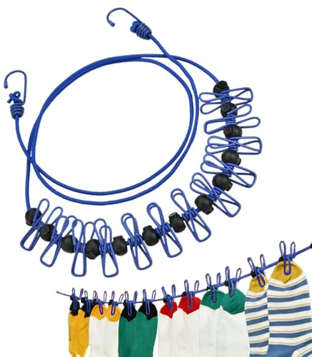 Corda per biancheria da campeggio, corde per biancheria per asciugare il bucato, linee di asciugatura e lavaggio del bucato, corde elastiche per biancheria con pinze antivento per giardino e