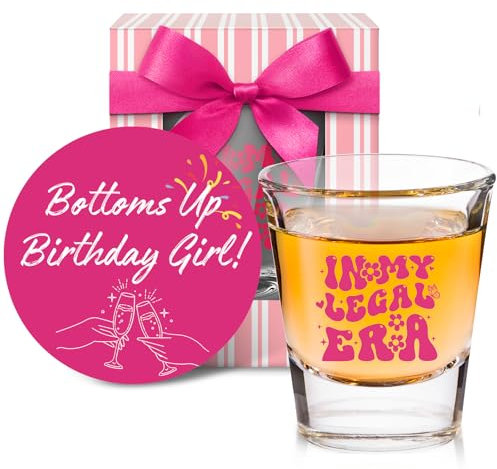 21st Birthday Gifts for Her - 21st Birthday Shot Glass for Girls, Pink 21 Year Old Birthday Decorations for Women, Unique Turning 21 Bday Party Favors, Gift for Daughter, Sister, Friends