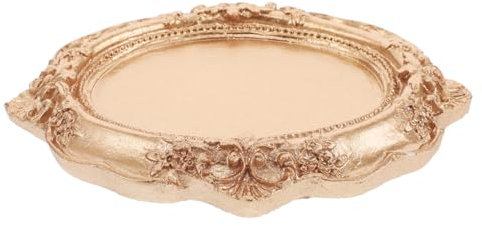 Parliky Bandeja Decorativa Vintage De Resina Dorada, Plato Pequeño Para Joyas y Velas, Organizador Compacto Para Dormitorio y Tocador, Diseño Retro Artístico