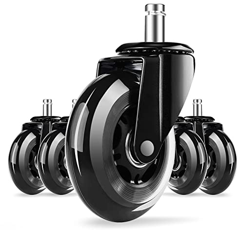 Office Chair Wheels, Set of 5, Mute Replacement Castors for Office Chairs, Floor Protection, 11 mm x 22 mm, Ultra Heavy Duty, Quiet Smooth on Floors