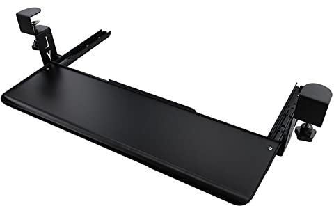 Ergonomic Keyboard Tray Under Desk Adjustable White Black Slide Keyboard Stand with Pull Out Drawers and Wrist Rest Clamp On Table Home Office Desk Extender Shelf