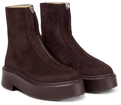 Coutgo Womens Platform Ankle Boots Comfortable Block Low Heel Chelsea Booties Casual Fall Boots with Front Zipper, Chocolate, 5.5 UK