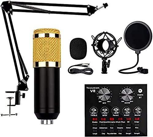 Condenser Microphone Set, Professional Microphone Kit With V8 Live Sound Card Boom Arm Shock Mount For Broadcasting, Recording, YouTube, Podcast, Gaming