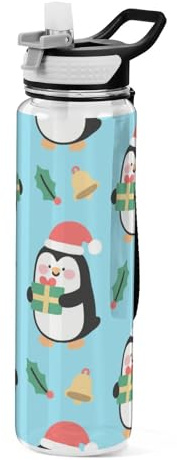Borraccia per adulti in plastica Tritan senza BPA, atossica, con cannuccia, per yoga, portatile, da 907,2 g, motivo: pinguino nero
