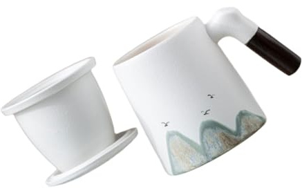 Ciieeo Tazza da tè in ceramica con infusore e manico per macerare foglie sciolte, compatta e leggera, per casa e viaggi, esperienza di bere senza intoppi, versatile tazza in ceramica bianca per tè