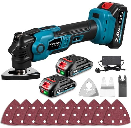 Yofidra Cordless Oscillating Tool, Oscillating Multitool with 2 x 2000mAh Batteries, 5,500-19,000 RPM, 6 Variable Speed, 3.5° Oscillation Angle, LED Light, Ideal for Sanding, Cutting, Scraping