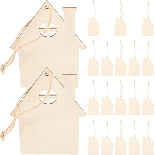 PartyKindom 20Pcs Wooden Christmas House Hanging Ornaments Xmas Tree Decorations Xmas Scene Layout Supplies for Holiday Parties