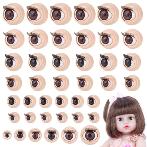 PH PandaHall 24 Paires Yeux Simulés 3D 6 Tailles Globe Oculaire Demi Rond avec Cils Amigurumi Dessin Animé Oeil Mobile Marionnette Peluche Globe Oculaire Simulé pour Peluche Animal Marron