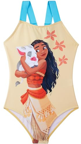 Disney Frozen | Moana | Little Mermaid Bañador Niña, Traje de Baño Infantil Una Pieza con Tirantes Ajustables, Ropa de Baño para Playa Piscina, Verano Regalo Niña