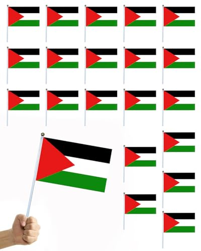 ZEXIJOW 20PCS Drapeau Palestinien 14x21cm avec tige,Double Face en Polyester Résistant pour Extérieur/Jardin/Bar,Petit pour Célébrations Nationales,Décoration et activités extérieures sur le balcon