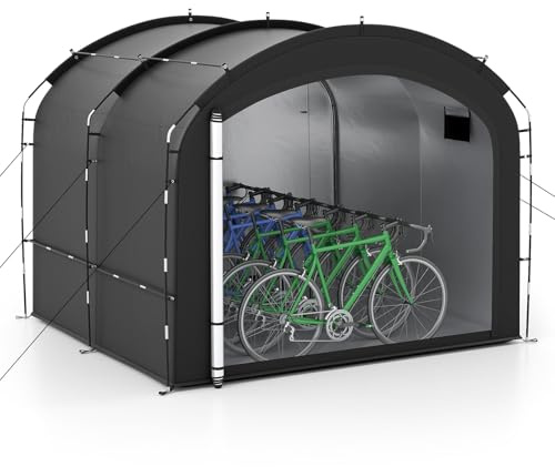 COSTWAY Tienda de Campaña Portátil para Bicicleta, Garaje para Bicicleta al Aire Libre con Tela Impermeable, Puertas Doble con Cremallera, Bolsa de Transporte, Cobertizo de Jardín Portátil