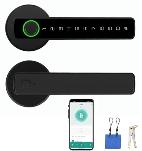 NEWFUN Cerradura Puerta Exterior Inteligente，Cerradura Con Huella Digital，Cerradura Wifi，Con llave, tarjeta llave, APP Bluetooth para cerraduras de puertas, resistente al agua para puertas de 35-50 mm
