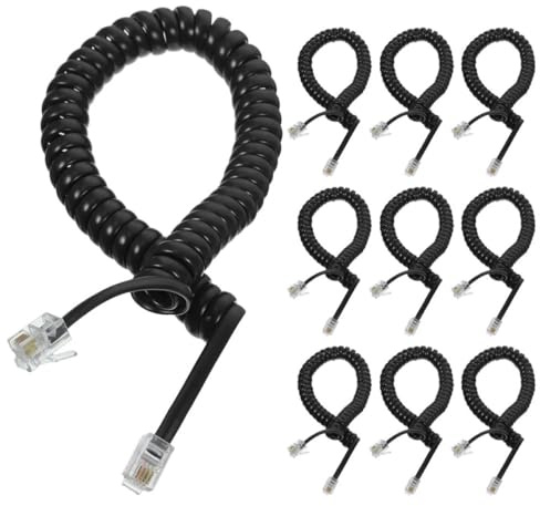 BUGUUYO Telefonhörer Ersatzkabel Spiral aus PVC und Kupfer Schwarz | Telefone und Festnetzgeräte, Stabile Signalübertragung, Moderate Länge, Robust, 10 Stück