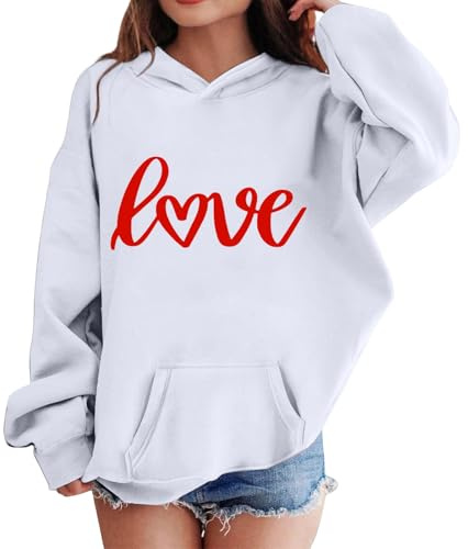 Mjjsk grafiska huvtröjor för flickor trendigt hjärttryck långärmad sweatshirts med huva vardaglig Preppy pullover toppar komfort mjuk huvtröja jumper, Grå, 3-4 Years