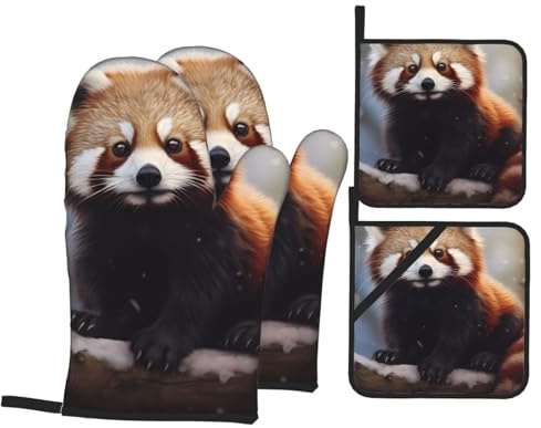 Gants de cuisson de cuisine WHJDPP rouge motif panda épaissi pratique anti-brûlure isolation thermique pour la cuisine