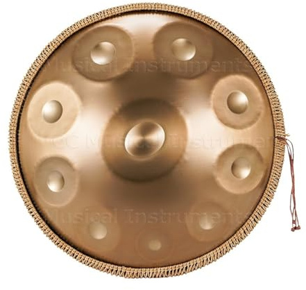 Handpan-Trommel, 55,9 cm, goldfarben, 9–14 Töne, D-Moll, Stahlzungentrommel, 440/432 Hz Musikinstrument (432 Hz, 10 Noten)
