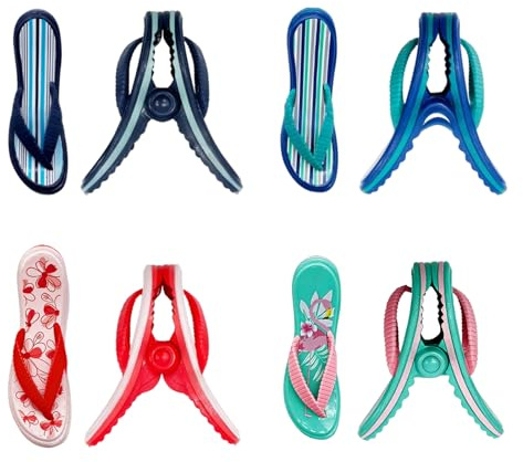 4 Pcs Beach Towel Clips Multicolor Slipper Towel Clips for Sun Loungers Large Laundry Windproof Pegs Novelty Clothes Pegs Towel Clips Quilt Blanket Holders for Laundry Pool Chairs Patio Pool Boat (C)