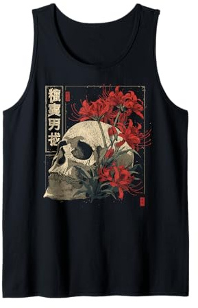 Rosso Ragno Giglio Fiore Cranio Scheletro Anime Giapponese Canotta