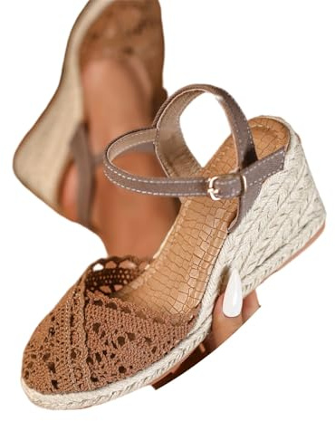 Genérico Sandalias Mujer Verano Cuñas Esparto Alpargatas Cuña Baja Esparteñas Plataforma Zapatos Cerradas Sandals Hebilla Calzado Comodas Zapatillas Vestir Sapatos Elegantes Shoes