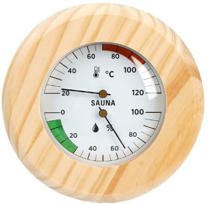 Sauna Hygrometer Wooden Wall Mount Analog Gauge, Mechanical Temperature Humidity Display for Sauna and Room Analog Wall Gauge Room Climate Meter Wooden Hygrometer Mechanical Temp Humidity