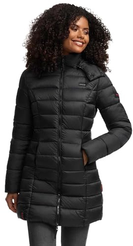 MARIKOO Herbst Winter Übergangs Steppmantel Jacke Mantel gesteppt B603 [B603-Abend-Schwarz-Gr.M]